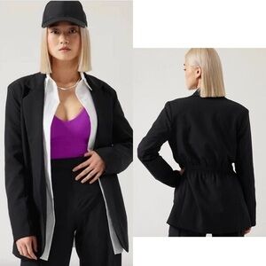 Athleta Black Endless Primatwill Blazer Jacket Black 6 Cinched Waist Athleisure